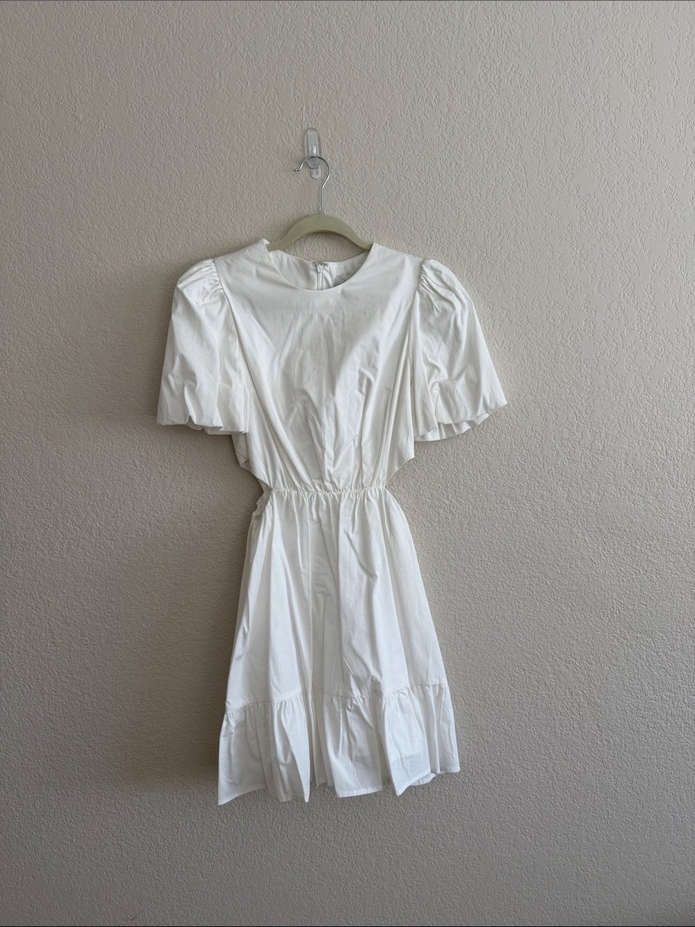 Wayf White Puff-Sleeve Mini Dress